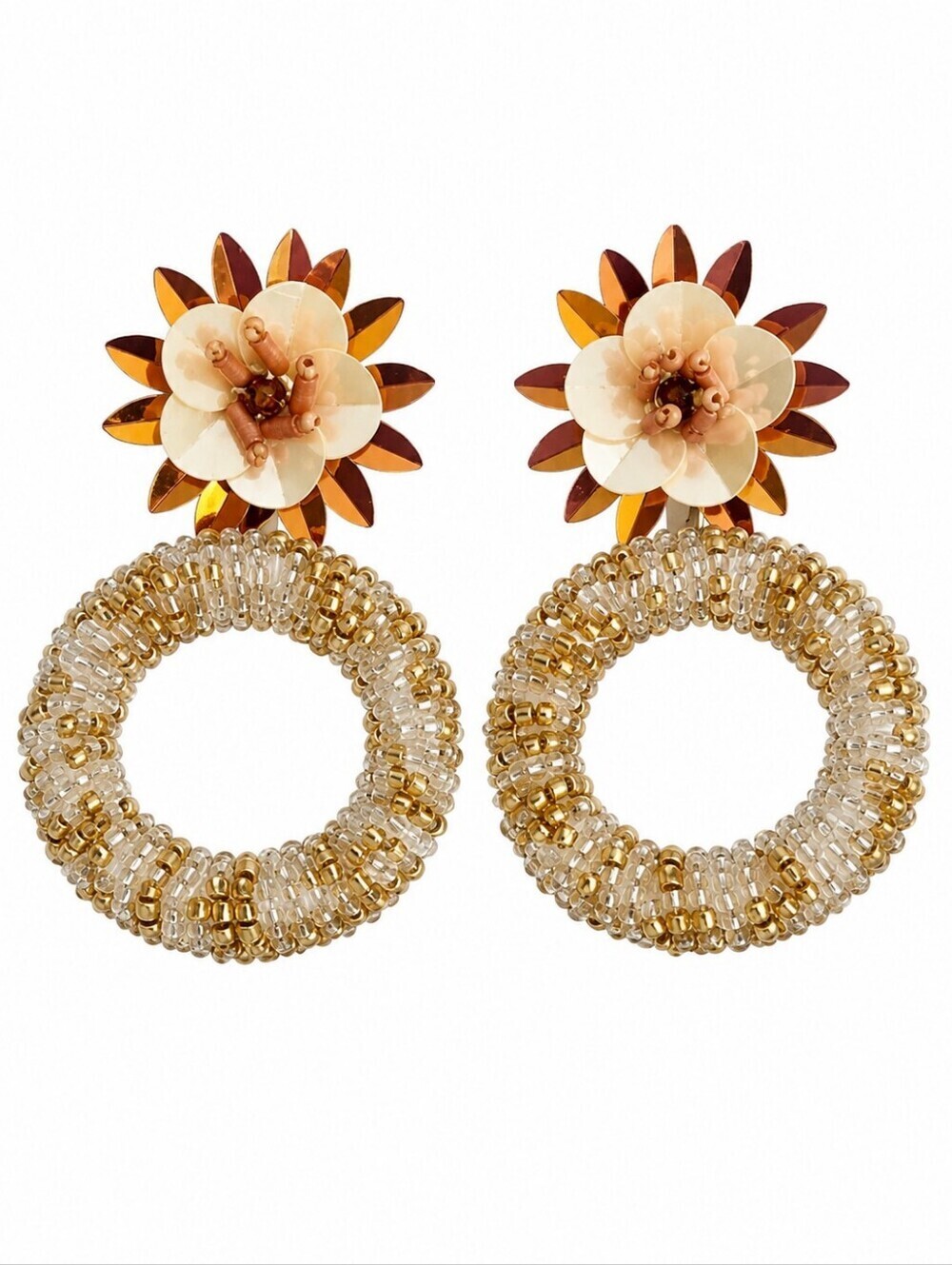 3/$30 CATO Floral Sequin Beaded Hoop Festival Earrings
